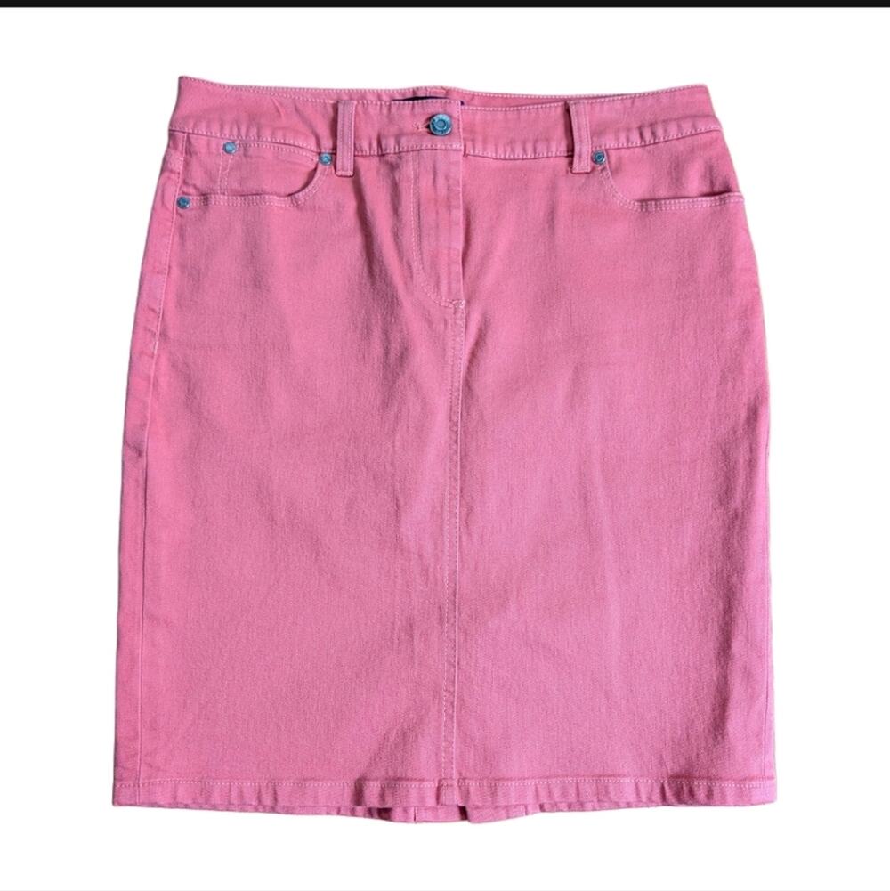 Talbots Nantucket Red Pink Preppy Denim Summer Straight Classic Skirt Size 6